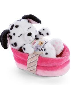 NICI 47891 Kuscheltier Körbchen 12 cm – Sleeping Pets Plüschtier Dalmatiner für Mädchen, Jungen & Babys – Stofftier Hund zum Kuscheln, Spielen & Schlafen – Gemütliches Schmusetier, weiß