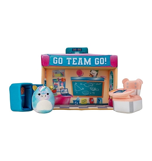 Squishville SQM0325 Schule, superweiches Spielset mit 5cm Mini-Squishmallows Plüschfigur und Zubehör