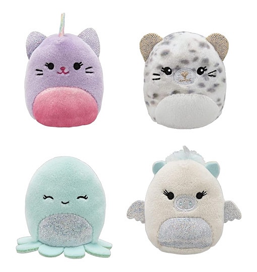Squishville SQM0327-4er Pack Glitzer Squad, superweiche Mini-Squishmallows, 5cm Plüschfiguren