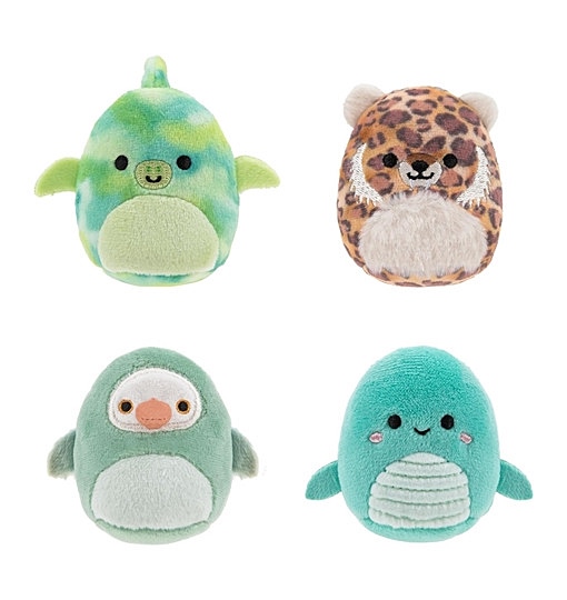 Squishville SQM0469-4er Pack Prähistorisches Squad, superweiche Mini-Squishmallows, 5cm Plüschfiguren