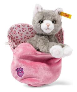 Steiff 99311 Cindy Katze im Herzbeutel, Plüschtier, grau-gestromelt, 14 cm