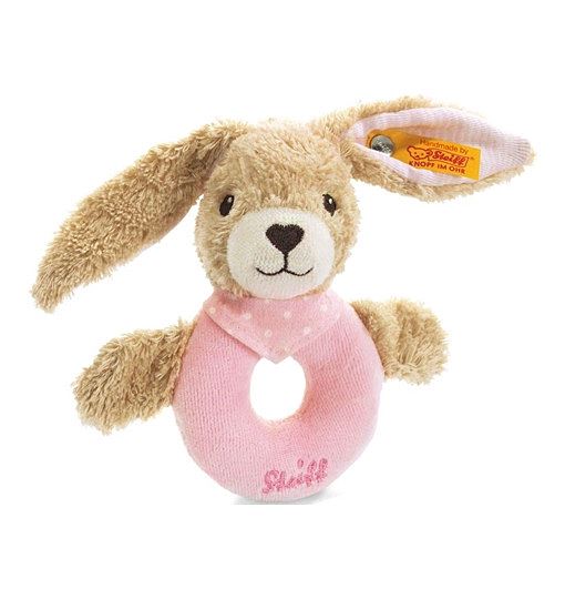 Steiff Hoppel Hase Greifling mit Rassel, Süßes Stofftier, Jungen, Mädchen & Babys ab 0 Monaten, Greifring, Kuschelfreund 12 cm klein, 237591