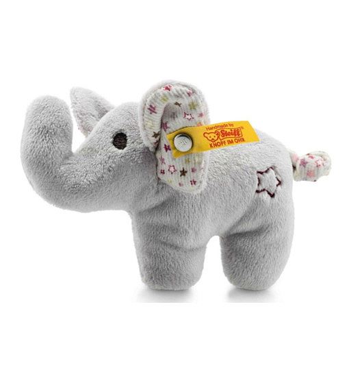 Steiff Mini Knister-Elefant mit Rassel - 11 cm - Plüschelefant mit knisternden Ohren & Rassel - Kuscheltier für Babys - grau 240690