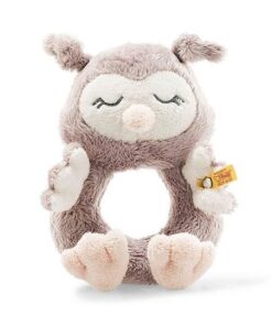 Steiff Ollie Eule Rassel - 14 cm - Kuscheltier für Babys - Soft Cuddly Friends - weich & waschbar - rosebraun 241864