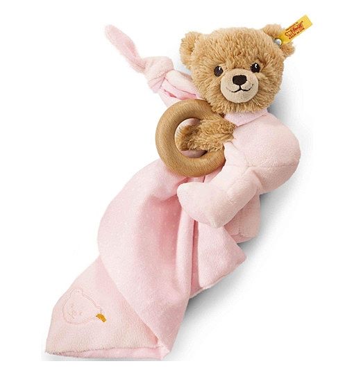 Steiff Schlaf-gut-Bär 3 in 1 mit Rassel - 16 cm - Schlaf-gut-Bär mit Rassel - rosa 240119
